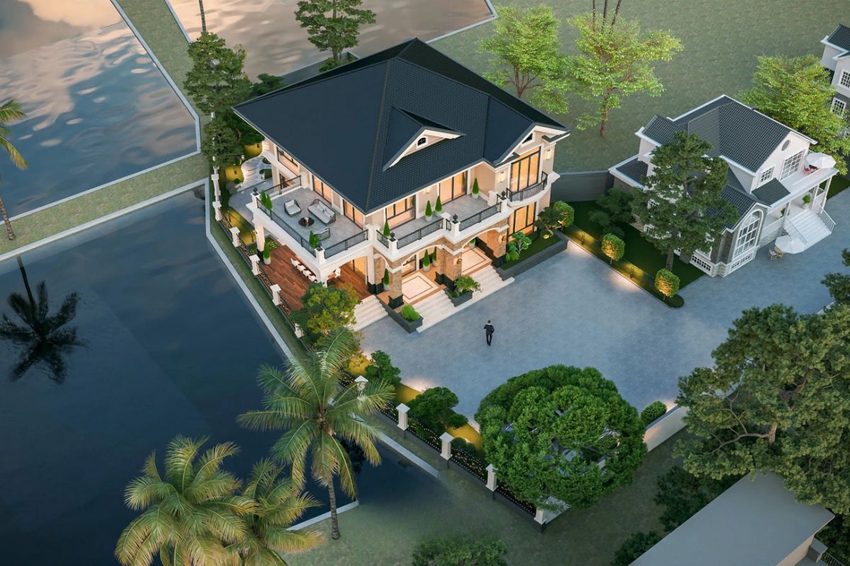 Thiết kế biệt thự 2 tầng 5 phòng ngủ sân vườn phù hợp khu đất rộng tại ngoại thành và nghỉ dưỡng  (Ảnh: Sưu tầm)