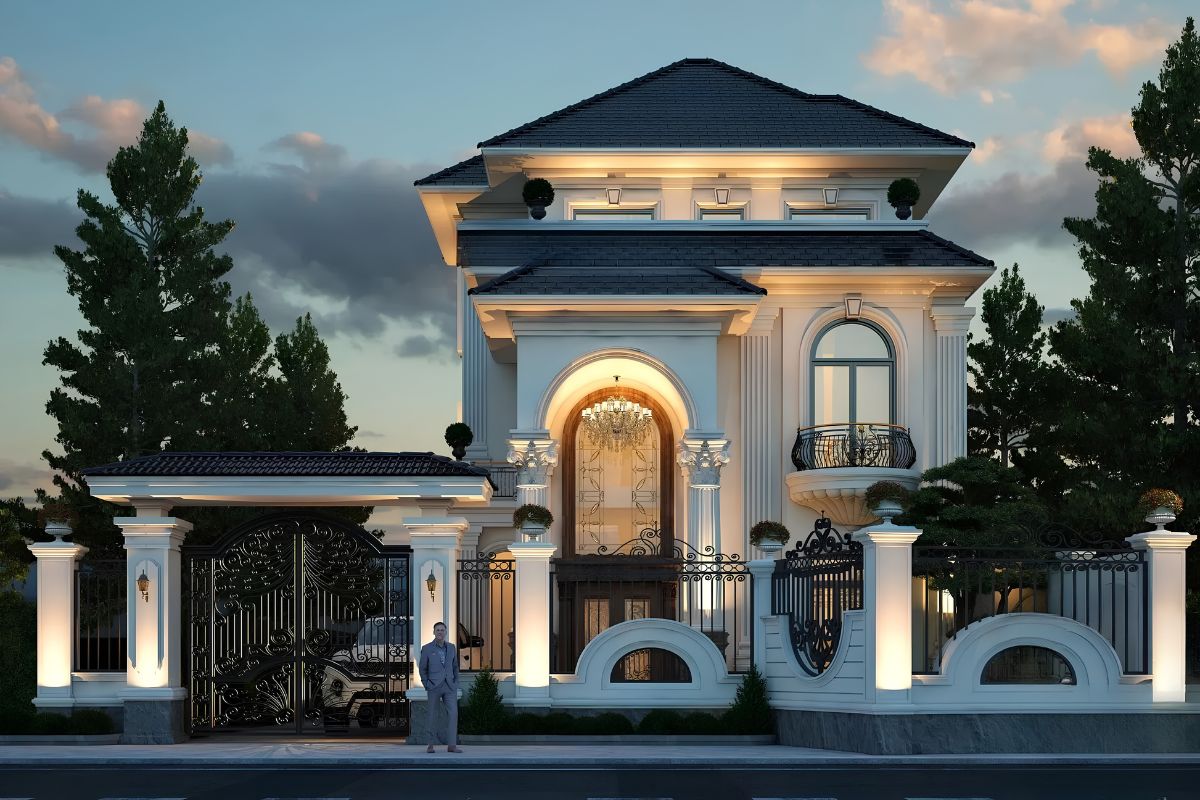 Mẫu biệt thự 2 tầng 5 phòng ngủ mái Nhật phù hợp khí hậu Việt Nam nhờ khả năng chống nóng hiệu quả (Ảnh: Sưu tầm)