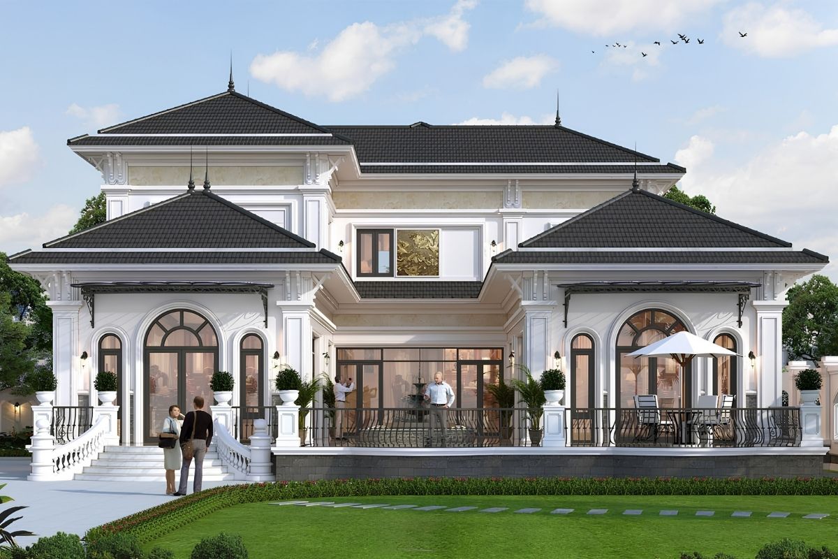 Thiết kế biệt thự 2 tầng 5 phòng ngủ mái Nhật kết hợp hài hòa giữa hiện đại và sang trọng (Ảnh: Sưu tầm)
