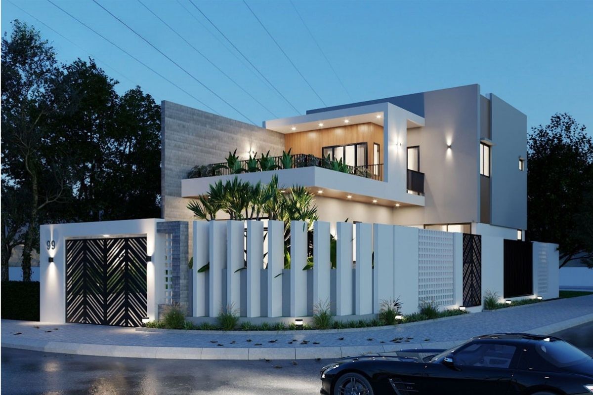Thiết kế biệt thự 2 tầng 5 phòng ngủ mái bằng tối ưu công năng và dễ dàng mở rộng trong tương lai (Ảnh: Sưu tầm)
