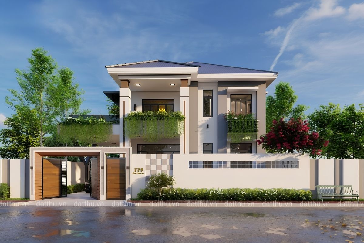 Thiết kế biệt thự 2 tầng 5 phòng ngủ 150m2 tạo điều kiện phát triển mặt tiền ấn tượng (Ảnh: Sưu tầm)