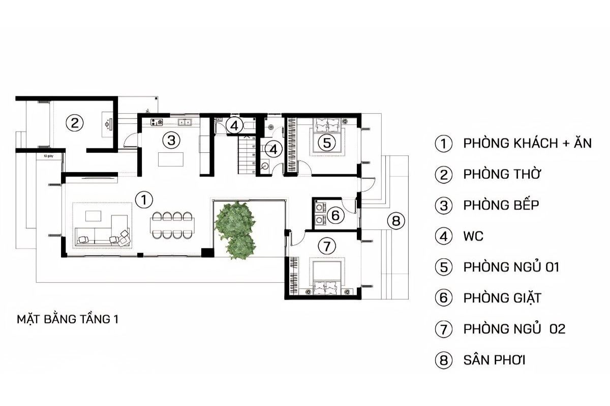 Bản vẽ biệt thự 2 tầng 5 phòng ngủ bố trí phòng ngủ ông bà tại tầng trệt thuận tiện di chuyển (Ảnh: Sưu tầm)