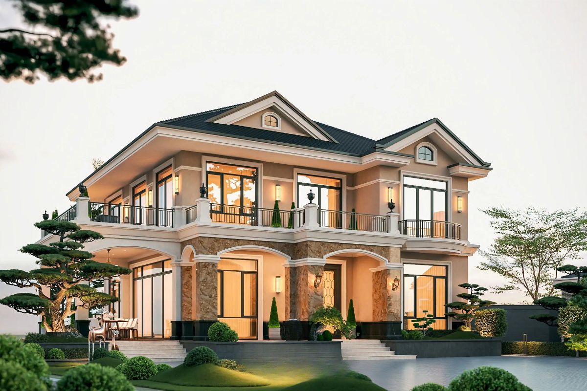 Biệt thự 2 tầng 6 phòng ngủ giúp tối ưu chi phí xây dựng mà vẫn đảm bảo diện tích sử dụng rộng rãi (Ảnh: Sưu tầm)