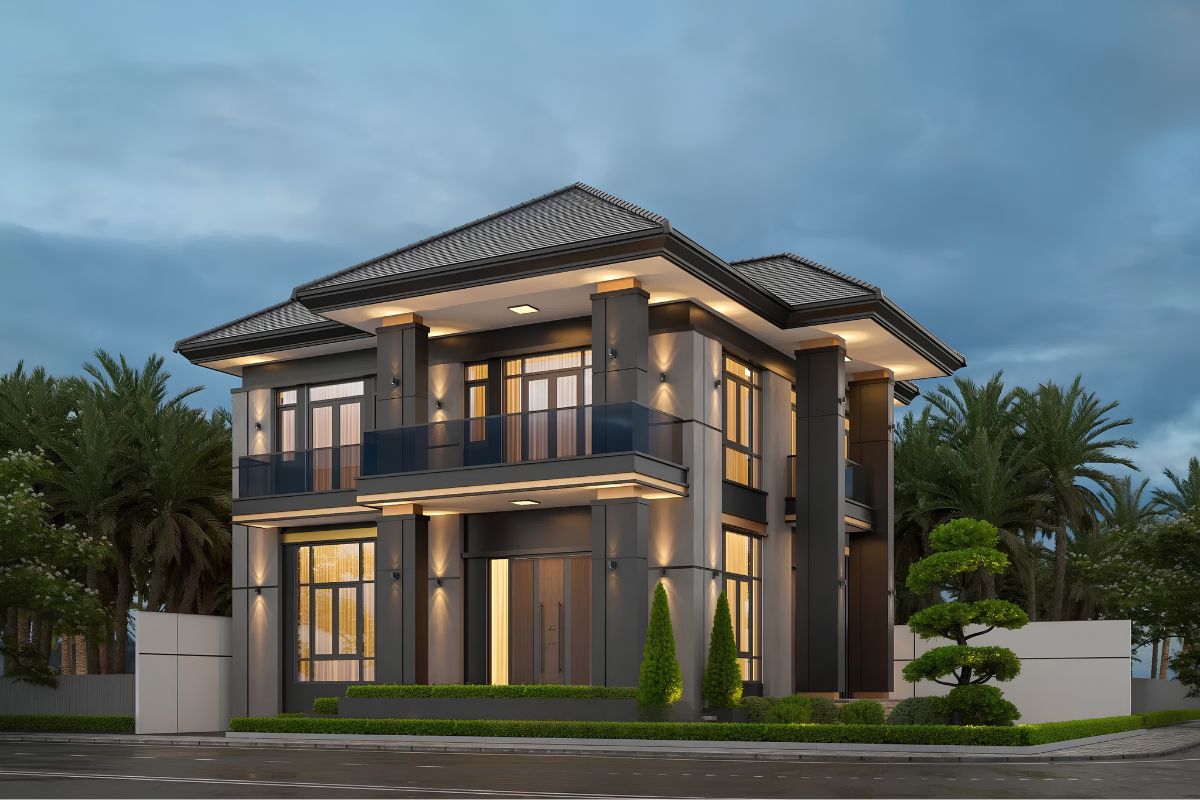 Biệt thự 2 tầng 6 phòng ngủ mái Nhật nổi bật với vẻ đẹp thanh lịch và cân đối (Ảnh: Sưu tầm)