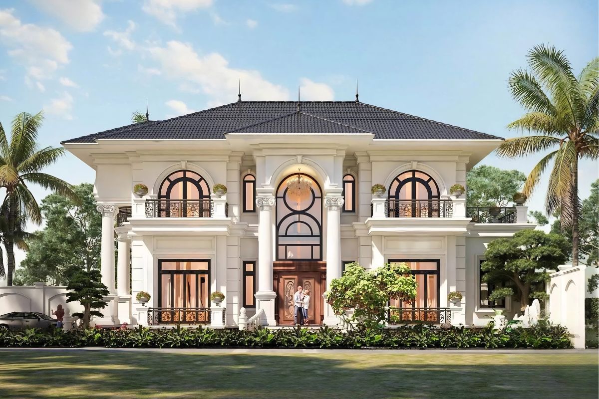 Mẫu biệt thự 2 tầng 6 phòng ngủ mái Nhật phù hợp nhiều phong cách kiến trúc hiện nay (Ảnh: Sưu tầm)