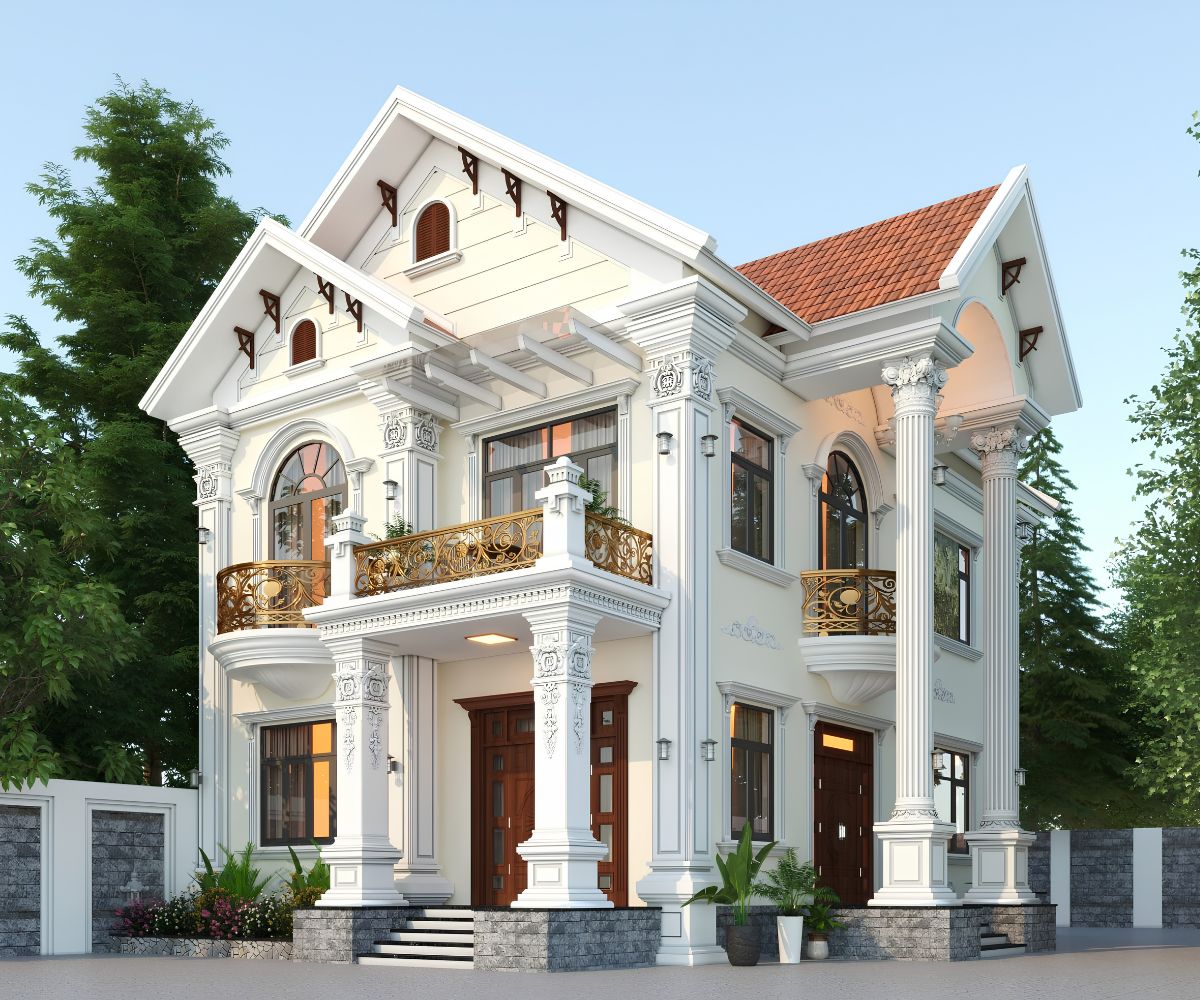 Nhà biệt thự 2 tầng 6 phòng ngủ đẹp mái Thái tạo điểm nhấn bằng hệ mái cao sang trọng (Ảnh: Sưu tầm)