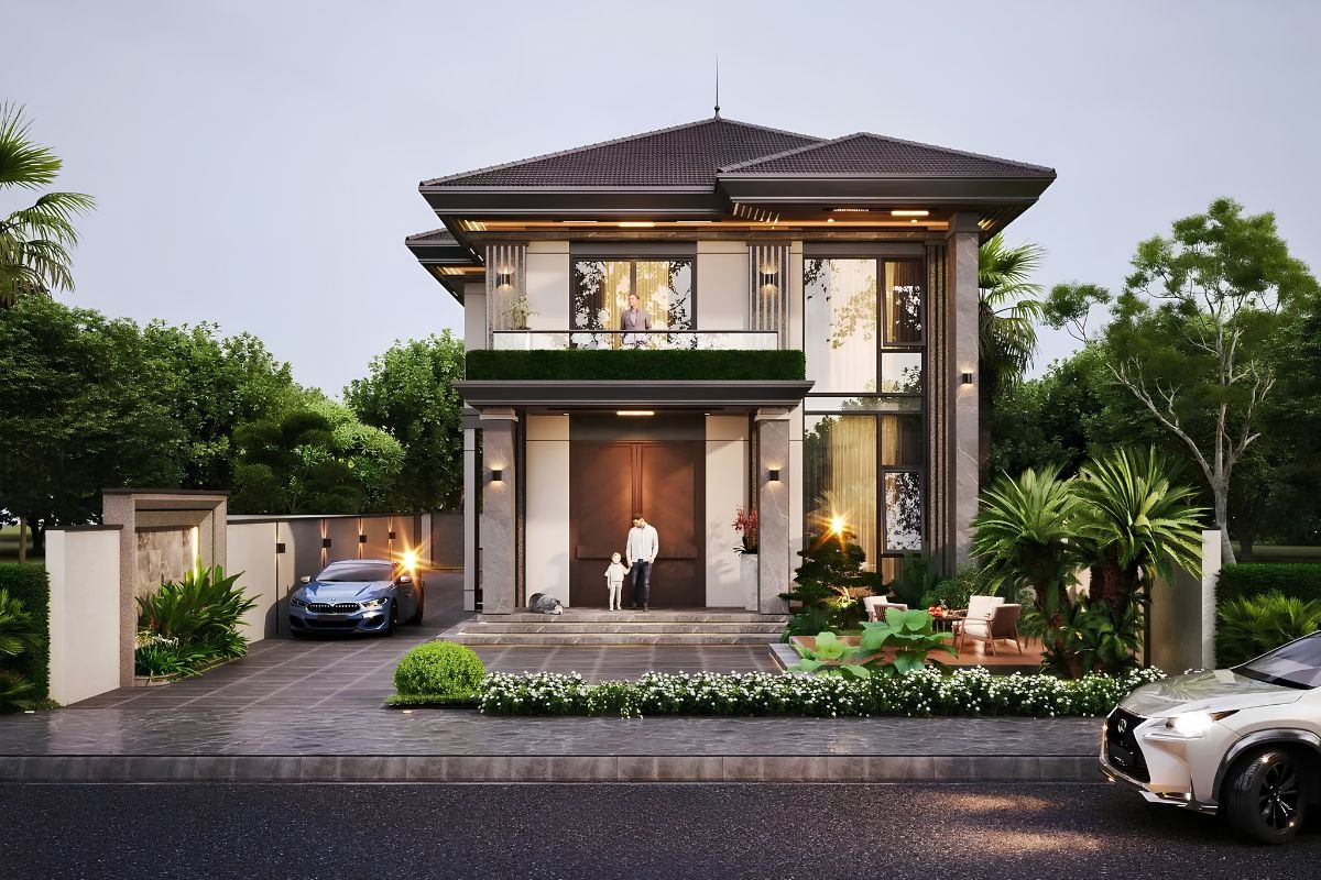 Biệt thự 2 tầng 6 phòng ngủ hiện đại gây ấn tượng với hình khối kiến trúc mạnh mẽ (Ảnh: Sưu tầm)