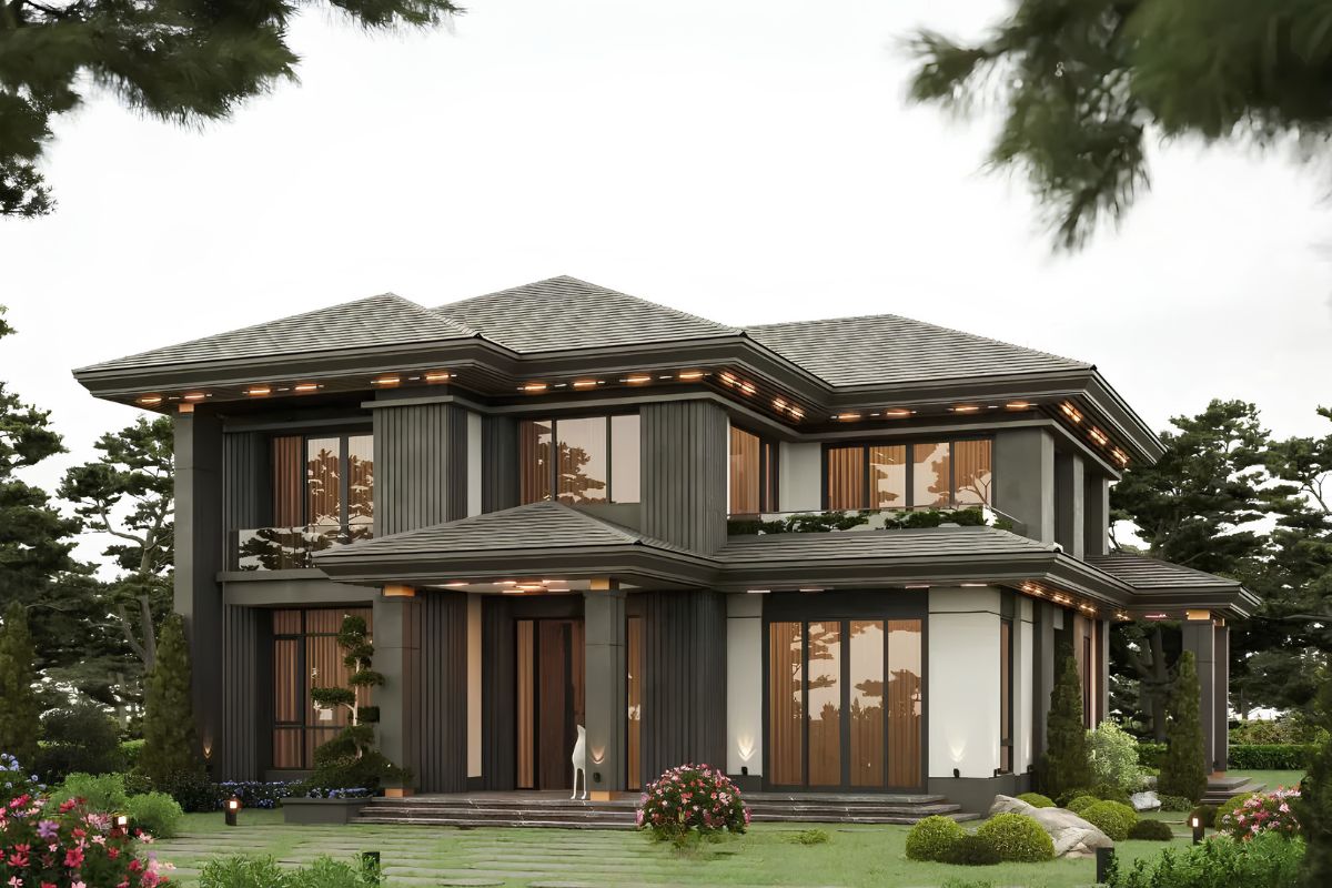 Mẫu biệt thự 2 tầng 6 phòng ngủ hiện đại ưu tiên không gian mở và ánh sáng tự nhiên (Ảnh: Sưu tầm)