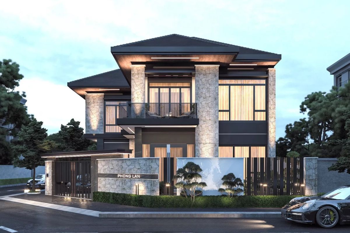 Thiết kế biệt thự 2 tầng 6 phòng ngủ hiện đại phù hợp gia đình trẻ yêu thích sự tiện nghi (Ảnh: Sưu tầm)