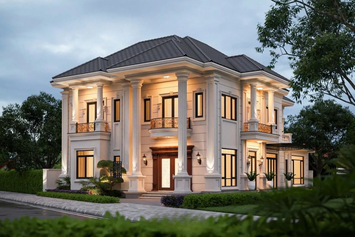 Biệt thự 2 tầng 6 phòng ngủ tân cổ điển mang vẻ đẹp sang trọng và trường tồn (Ảnh: Sưu tầm)