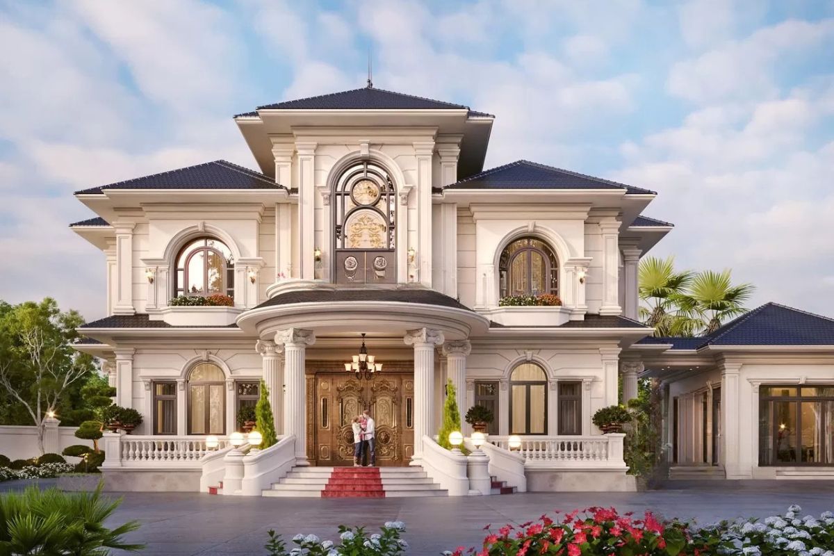 Mẫu biệt thự 2 tầng 6 phòng ngủ tân cổ điển nổi bật với hệ cột cân đối (Ảnh: Sưu tầm)