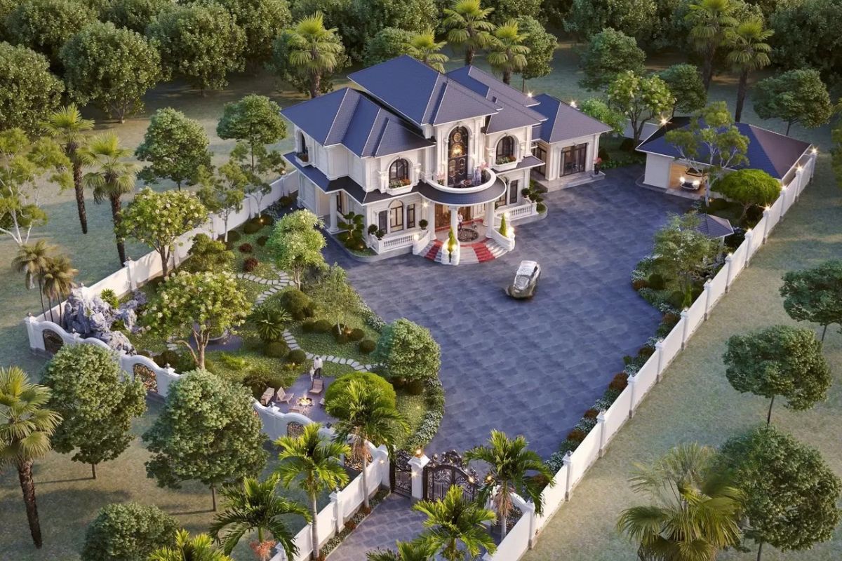 Mẫu biệt thự 2 tầng 6 phòng ngủ sân vườn phù hợp những khu đất rộng (Ảnh: Sưu tầm)