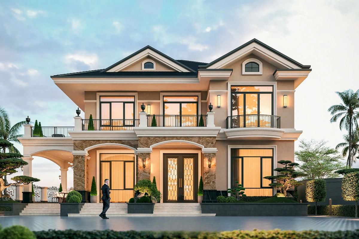 Mẫu biệt thự 2 tầng 6 phòng ngủ 300m2 phù hợp gia đình đông thành viên (Ảnh: Sưu tầm)