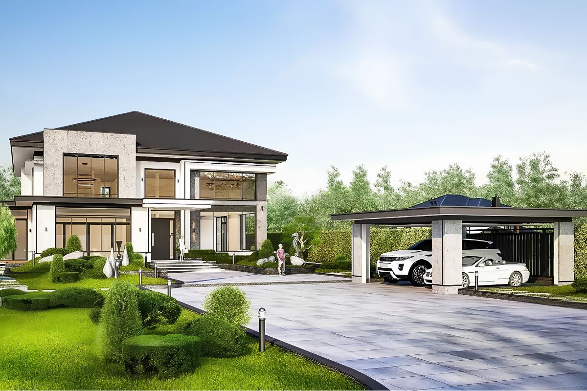 Thiết kế biệt thự 2 tầng 6 phòng ngủ 300m2 dễ dàng tích hợp gara và sân vườn (Ảnh: Sưu tầm)