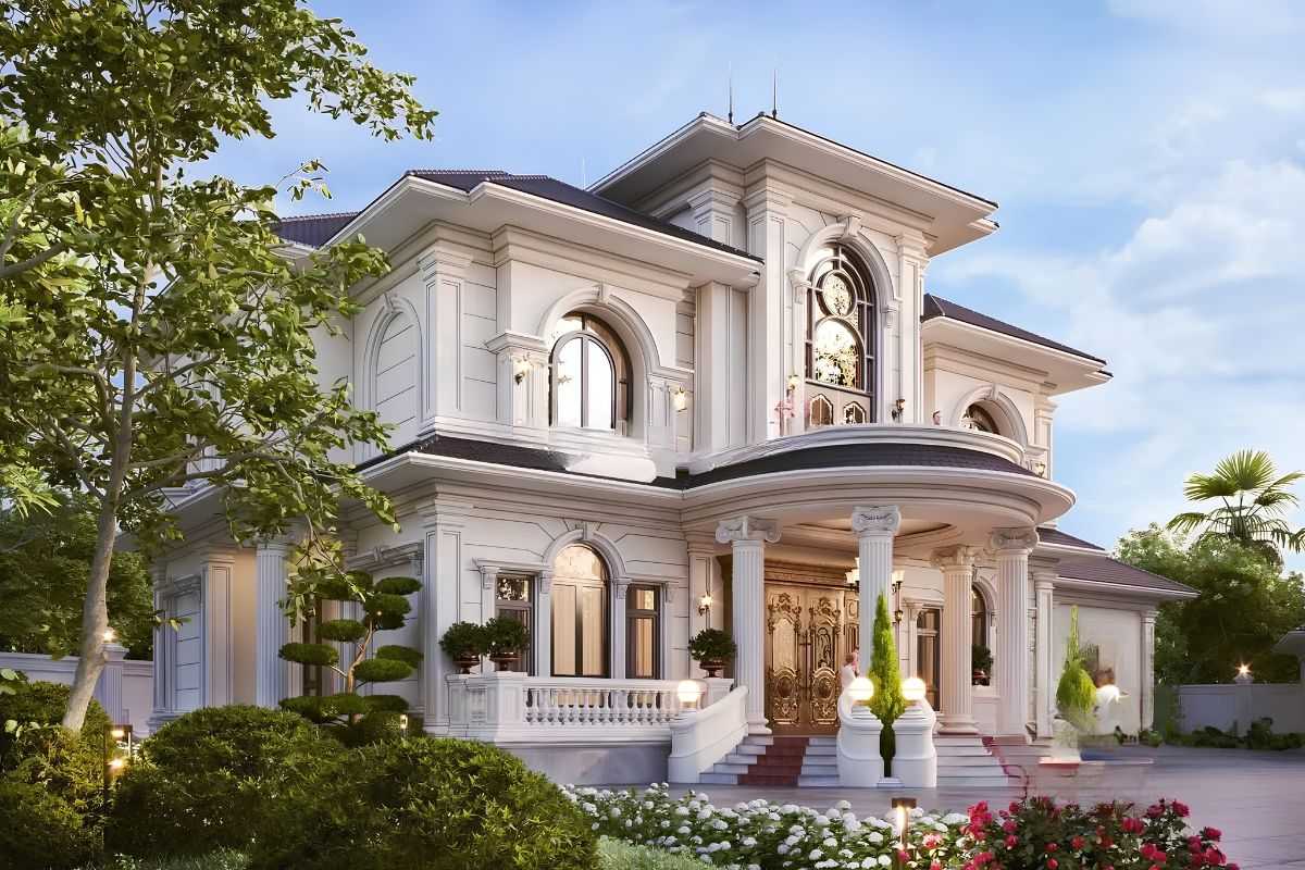 Biệt thự 2 tầng 6 phòng ngủ là lựa chọn phù hợp cho gia đình đông thành viên với công năng linh hoạt và không gian sống chất lượng (Ảnh: Sưu tầm)