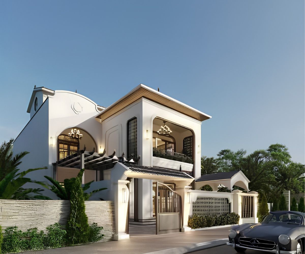 Khoảng sân trong trở thành điểm nhấn giá trị của nhà biệt thự 2 tầng Indochine  (Ảnh: Sưu tầm)