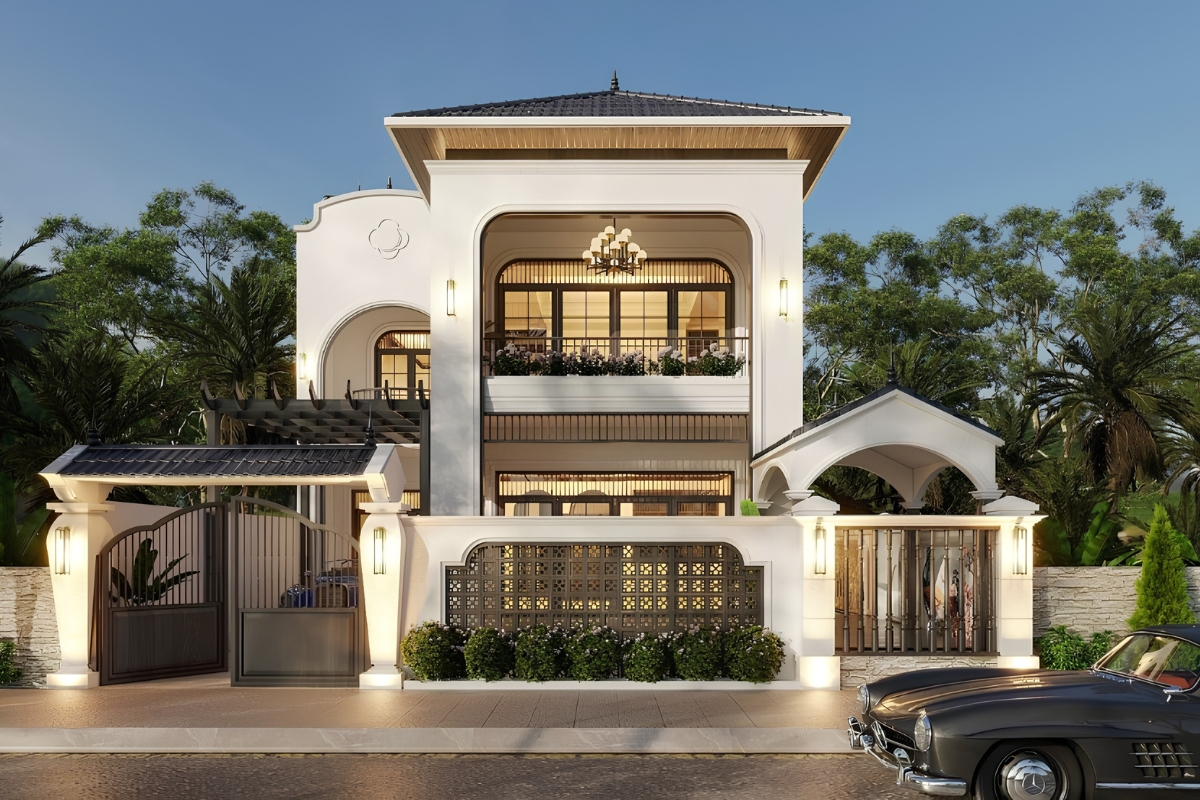Gara tiện nghi là hạng mục quan trọng trong các biệt thự Indochine hiện đại 2 tầng (Ảnh: Sưu tầm)
