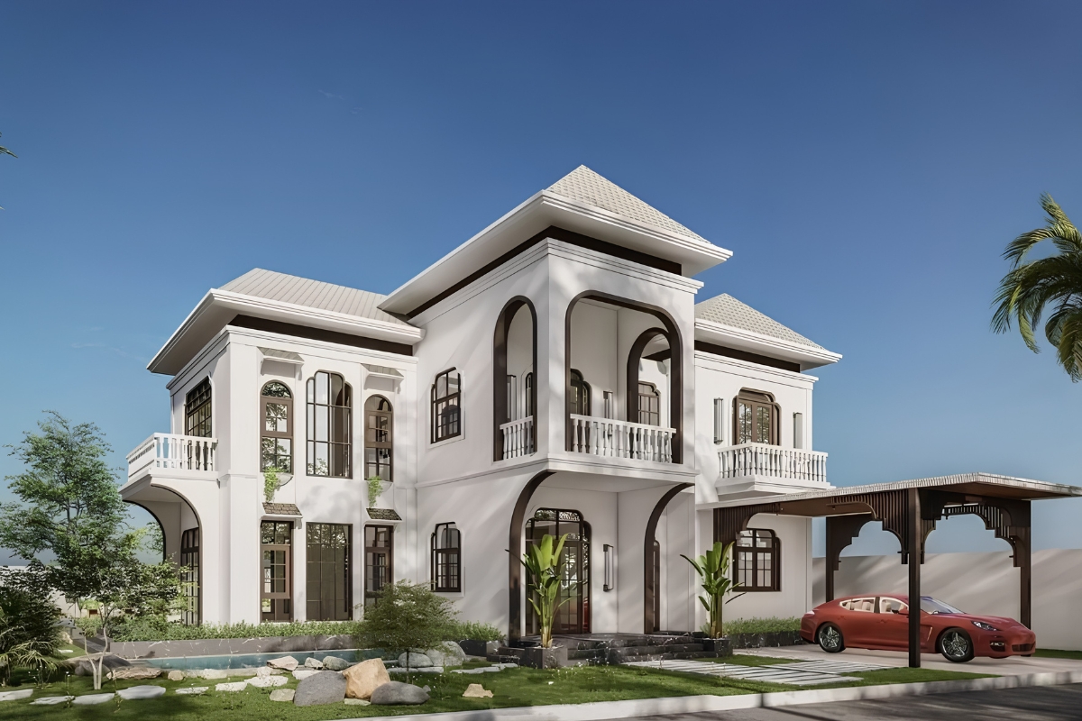Thiết kế đồng bộ giúp gara hòa quyện với tổng thể kiến trúc công trình (Ảnh: Sưu tầm)