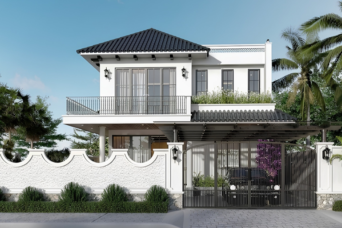 Mẫu biệt thự 2 tầng Indochine 3 phòng ngủ phù hợp với gia đình trẻ (Ảnh: Sưu tầm)