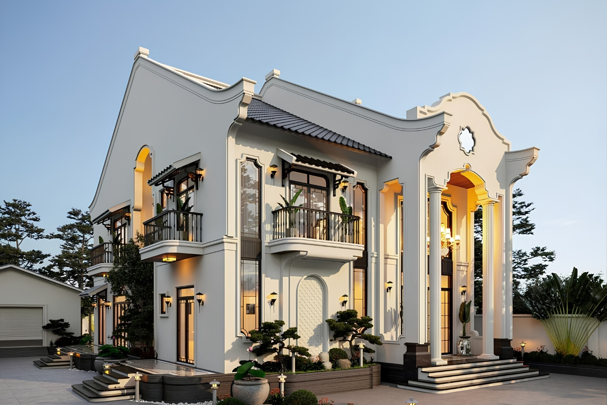 Biệt thự 2 tầng phong cách Indochine không chỉ chinh phục gia chủ bằng giá trị thẩm mỹ bền vững mà còn bởi khả năng thích nghi hoàn hảo với khí hậu Việt Nam (Ảnh: Sưu tầm)