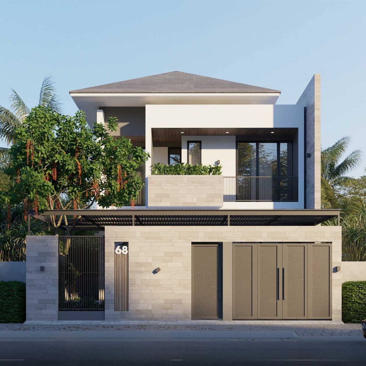 Thiết kế mái Nhật mang lại sự cân đối cho tổng thể công trình, đồng thời nâng cao giá trị thẩm mỹ cho mặt tiền (Ảnh: Sưu tầm)