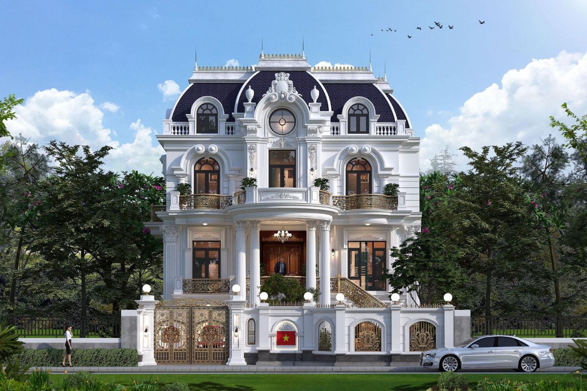 Biệt thự 2 tầng mặt tiền 10m mái Mansard mang đậm dấu ấn kiến trúc Pháp với vẻ đẹp sang trọng và đẳng cấp (Ảnh: Sưu tầm)
