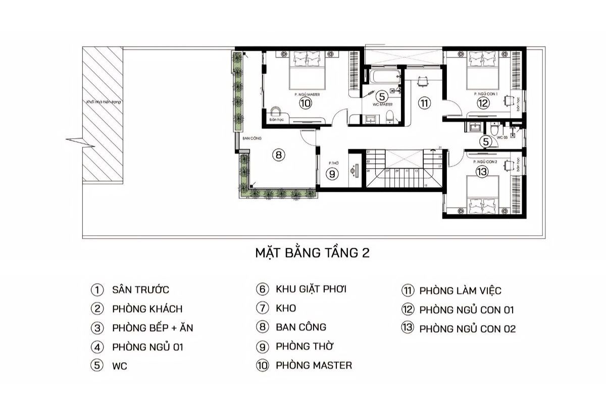 Khu vực tầng hai ưu tiên sự riêng tư nhưng vẫn đảm bảo thông thoáng và tiện nghi (Ảnh: Sưu tầm)