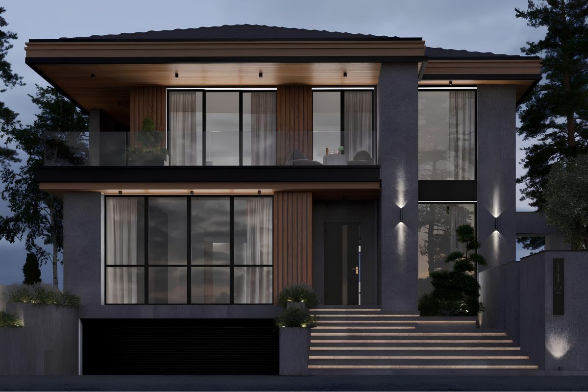 Thiết kế chiếu sáng hợp lý sẽ làm nổi bật vẻ đẹp kiến trúc của biệt thự mặt tiền rộng (Ảnh: Sưu tầm)