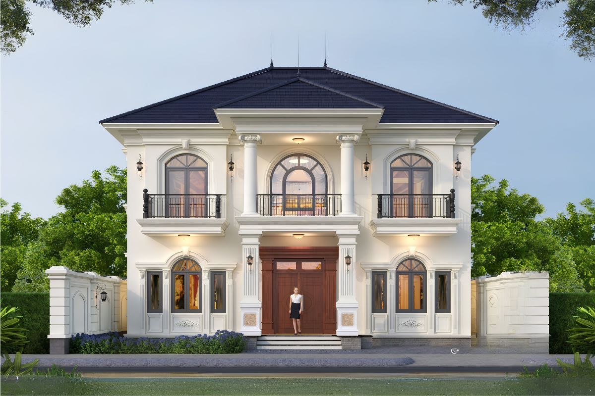 Mặt tiền lớn giúp biệt thự 2 tầng mặt tiền 12m đón sáng và thông gió tự nhiên hiệu quả hơn (Ảnh: Sưu tầm)