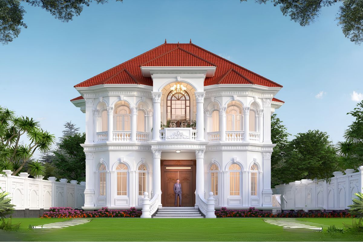 Bố cục đối xứng giúp biệt thự trở nên bề thế và đẳng cấp hơn (Ảnh: Sưu tầm)