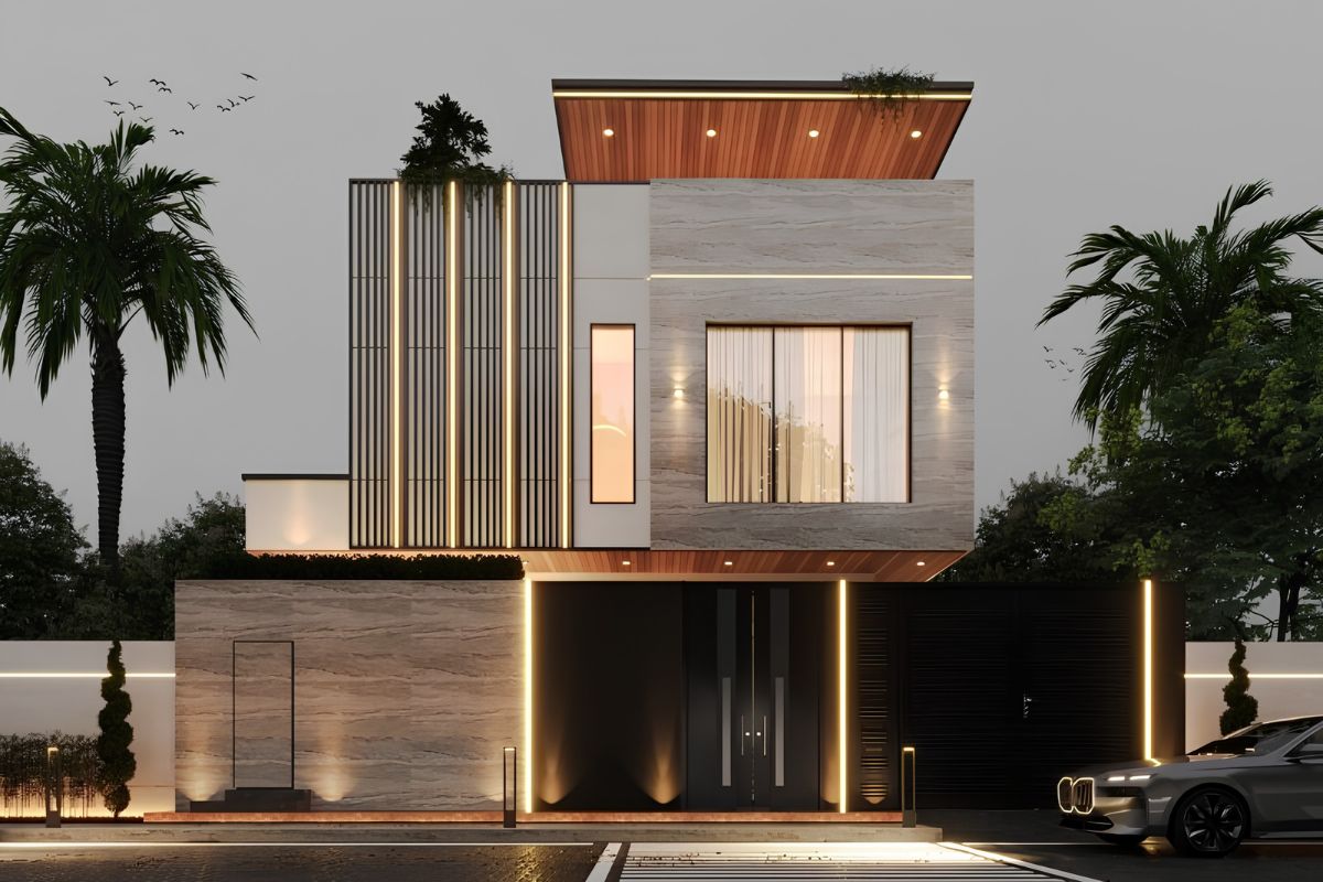 Sự kết hợp giữa hình khối vuông vức và vật liệu hiện đại tạo nên diện mạo trẻ trung cho công trình (Ảnh: Sưu tầm)