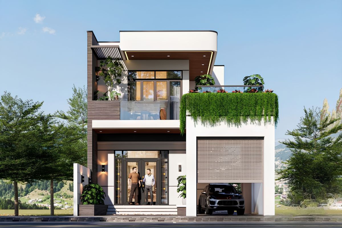 Mặt tiền 7m cho phép bố trí gara ô tô thuận tiện mà vẫn đảm bảo sự cân đối cho kiến trúc tổng thể (Ảnh: Sưu tầm)