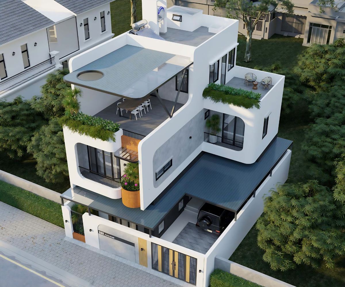 Bố cục chữ L giúp tận dụng hiệu quả diện tích đất và tạo thêm khoảng sân sử dụng linh hoạt (Ảnh: Sưu tầm)