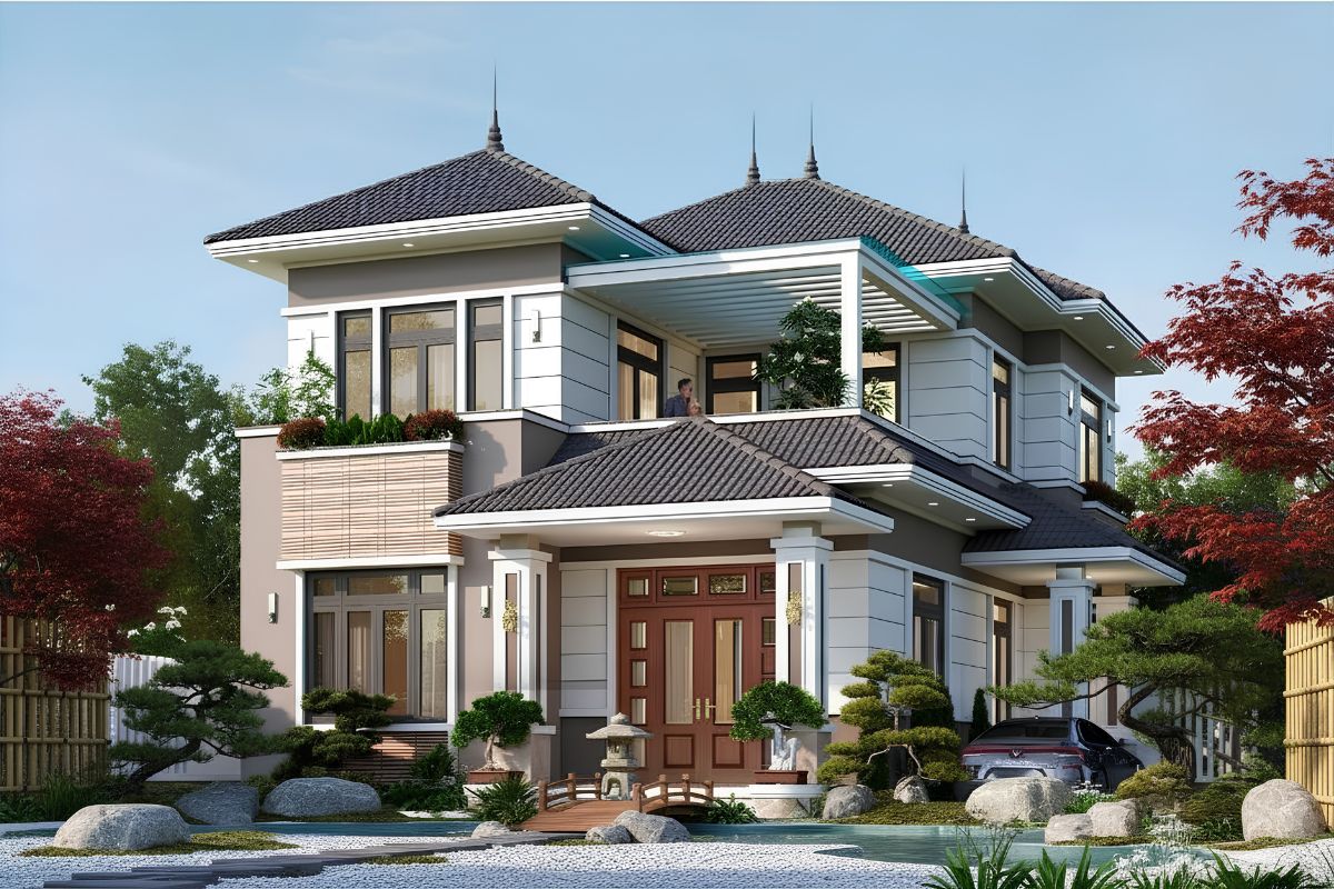 Khoảng sân vườn đóng vai trò như lớp đệm cảnh quan giúp điều hòa vi khí hậu hiệu quả (Ảnh: Sưu tầm)