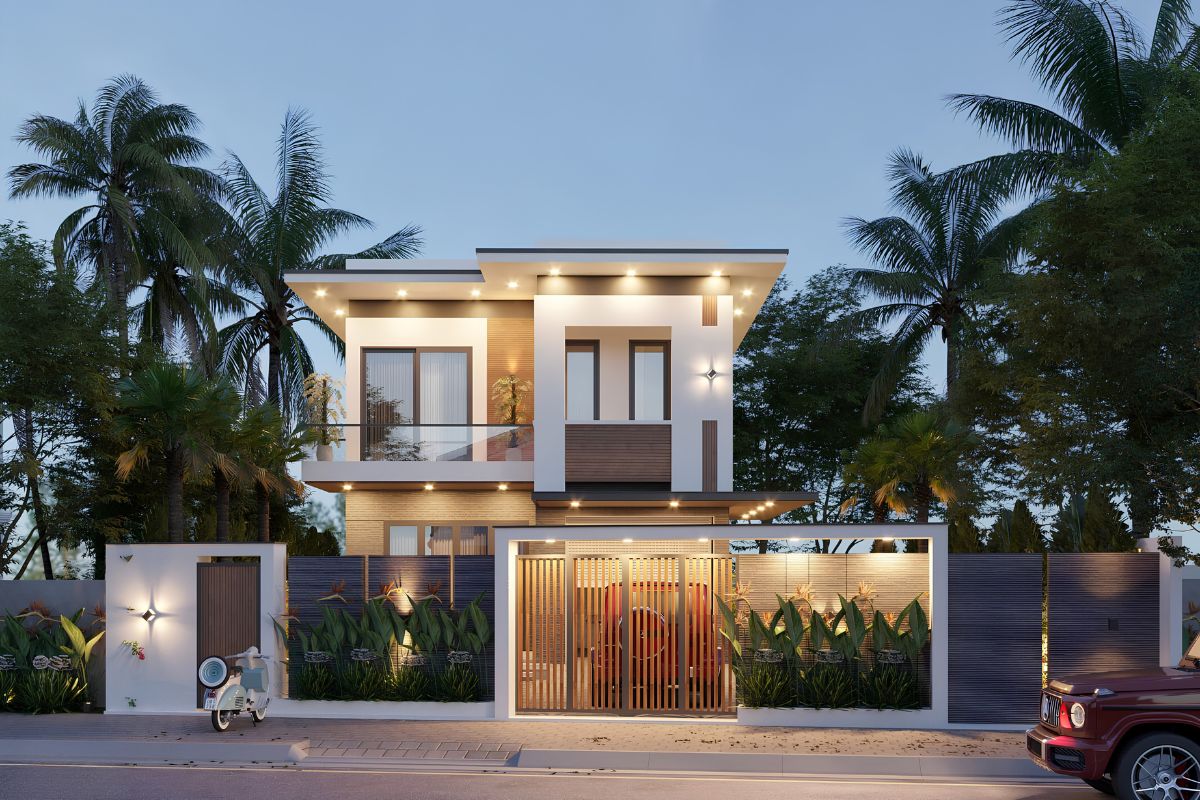 Chiều ngang lý tưởng giúp biệt thự 2 tầng mặt tiền 8m dễ dàng tạo nên mặt tiền cân đối, bề thế và thu hút ngay từ ánh nhìn đầu tiên (Ảnh: Sưu tầm)