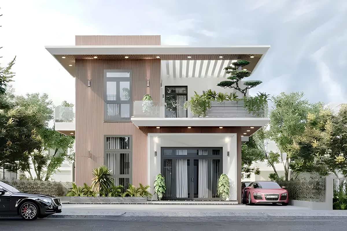 Sự kết hợp giữa kính, đá và vật liệu hiện đại góp phần nâng cao giá trị thẩm mỹ cho biệt thự 2 tầng mặt tiền 8m (Ảnh: Sưu tầm)