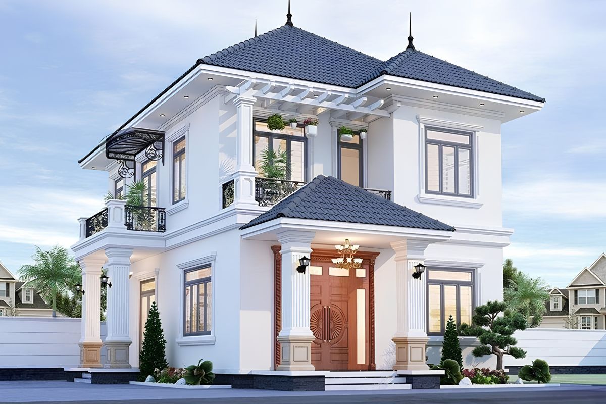 Phần mái vươn rộng giúp tăng khả năng che nắng và bảo vệ công trình trước thời tiết khắc nghiệt (Ảnh: Sưu tầm)