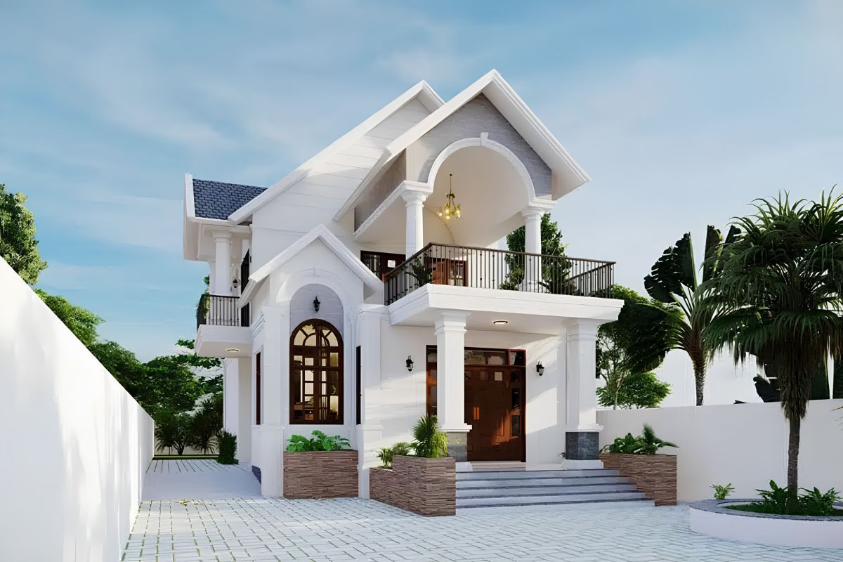 Biệt thự 2 tầng mặt tiền 8m mái Thái nổi bật với phần mái cao và những đường nét thanh thoát (Ảnh: Sưu tầm)