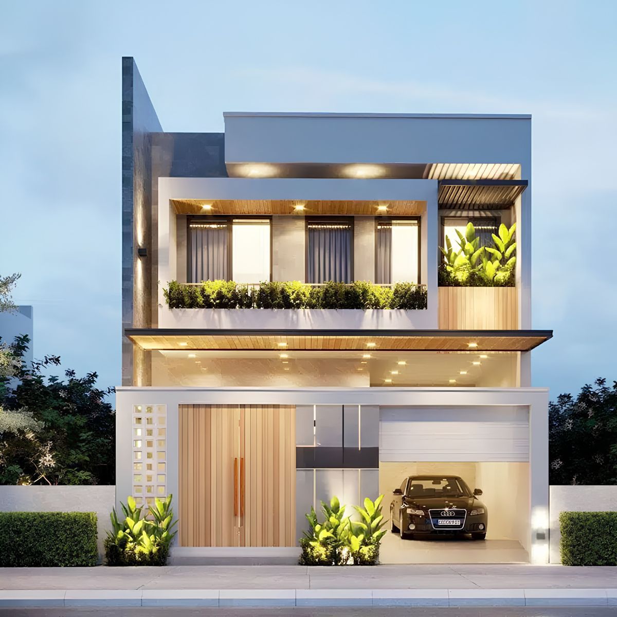 Biệt thự 2 tầng mặt tiền 8m có gara ngày càng được ưa chuộng khi nhu cầu sở hữu ô tô tăng cao (Ảnh: Sưu tầm)