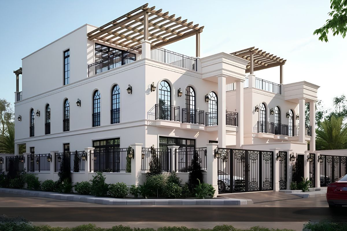Biệt thự mái bằng 2 tầng kết hợp chất liệu tự nhiên giúp công trình gần gũi, thư thái và giàu cảm xúc  (Ảnh: Sưu tầm)