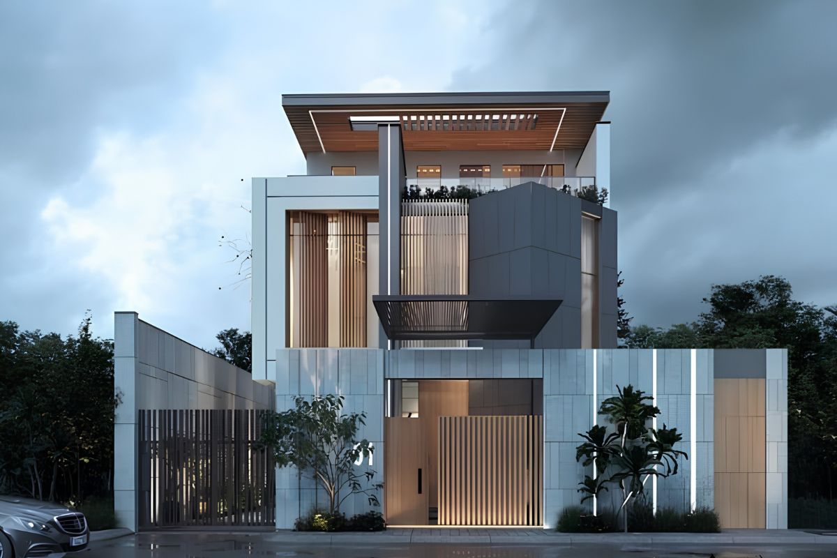 Biệt thự mini 2 tầng mái bằng cho gia đình trẻ đề cao sự gọn gàng, tiết kiệm chi phí và thẩm mỹ hiện đại (Ảnh: Sưu tầm)