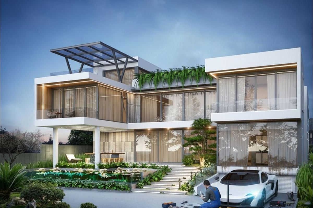 Biệt thự mái bằng 2 tầng có gara phù hợp với nhà phố, biệt thự vườn và các khu dân cư cao cấp (Ảnh: Sưu tầm)