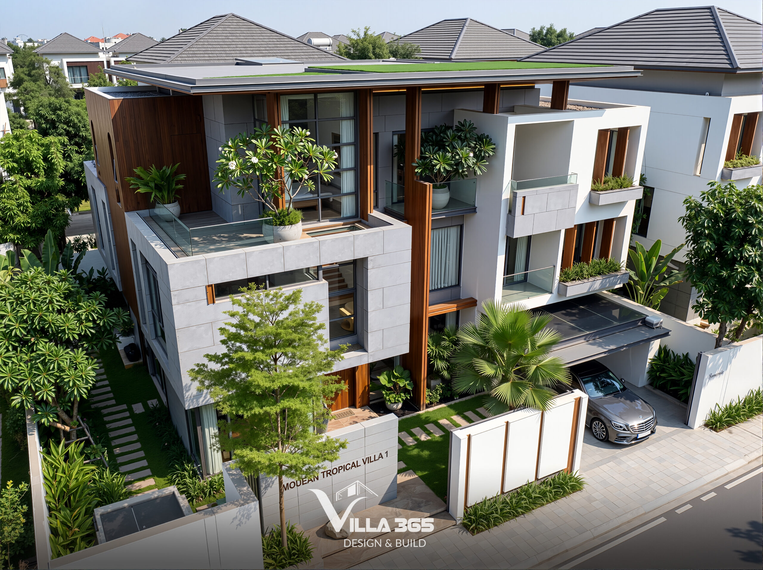 Thảm cỏ xanh đan xen cùng những lối đi rải sỏi