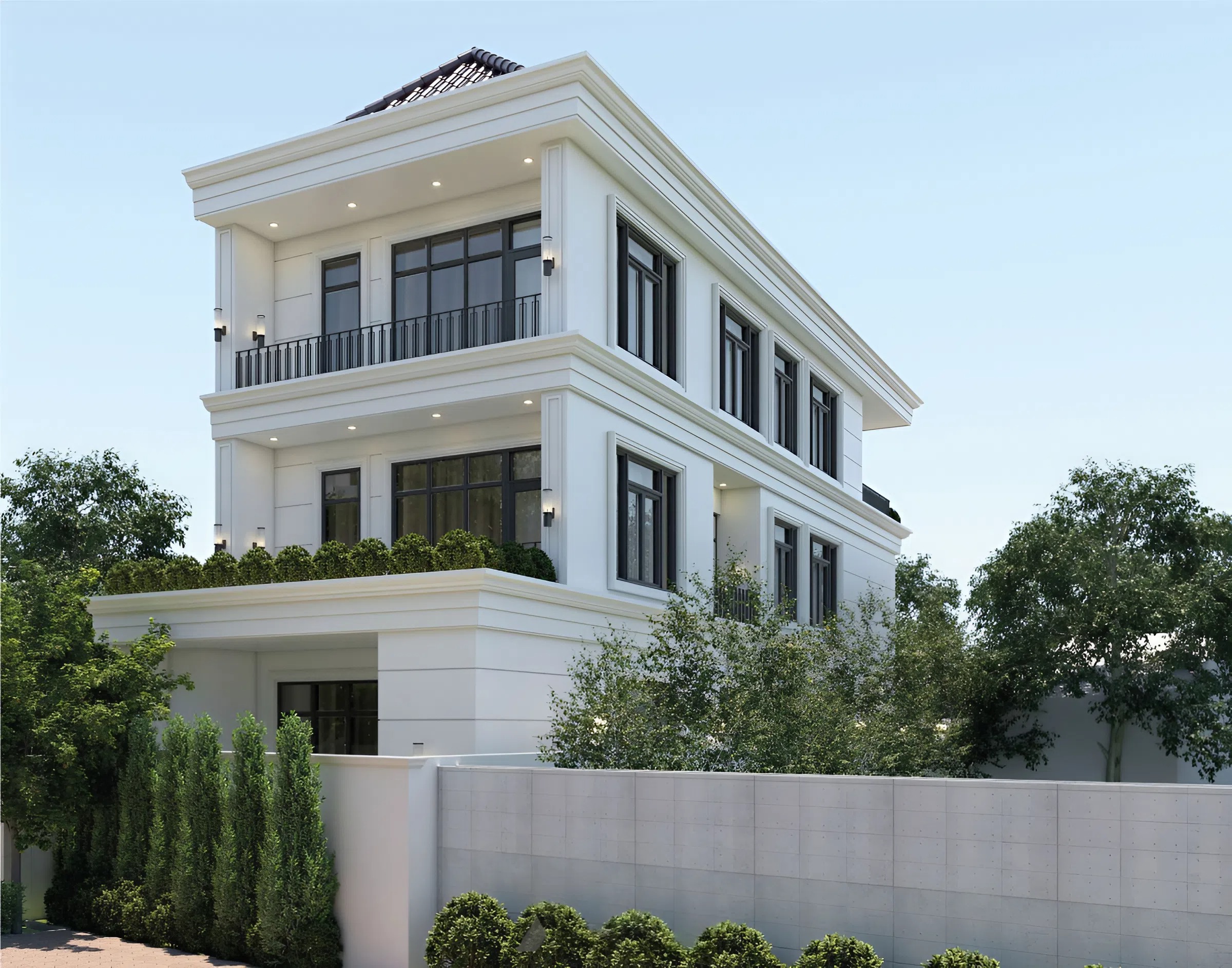 Biệt thự 2 tầng mặt tiền 8m Tân cổ điển có thiết kế mái độc đáo ( Ảnh: Sưu tầm )