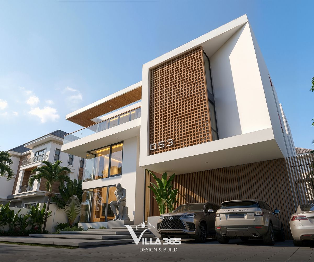 Các chi tiết bằng gỗ là điểm nhấn thị giác trên nền tường trắng