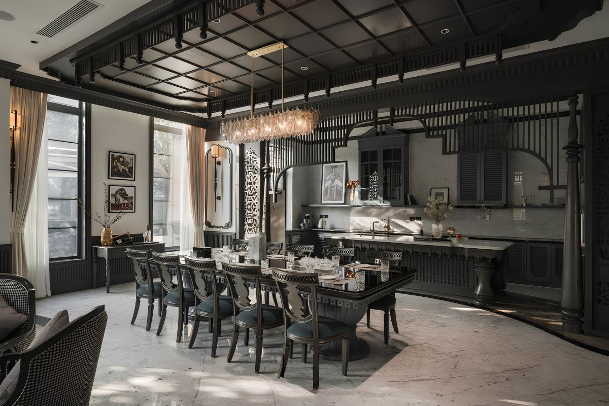 Nội thất biệt thự song lập phong cách Indochine mang đến vẻ đẹp giao hòa giữa tinh thần Á Đông và kiến trúc Pháp, tạo nên không gian sống gần gũi nhưng vẫn sang trọng  (Ảnh: Sưu tầm)
