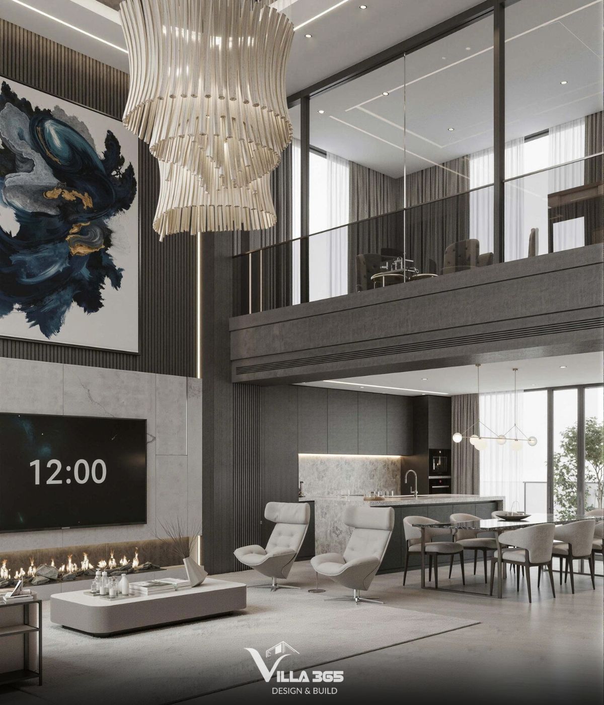 Với nội thất biệt thự song lập hiện đại, khu khách – bếp nên được tổ chức liền mạch bằng màu sắc, vật liệu, ánh sáng và hệ tủ lưu trữ đồng bộ 
