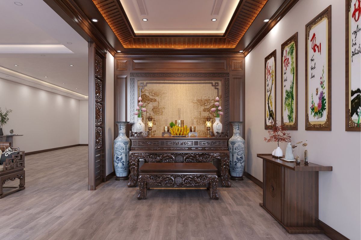 Một phòng thờ đẹp trong biệt thự song lập cần cân bằng giữa yếu tố tâm linh, thẩm mỹ và sự thuận tiện trong quá trình sử dụng hằng ngày (Ảnh: Sưu tầm)