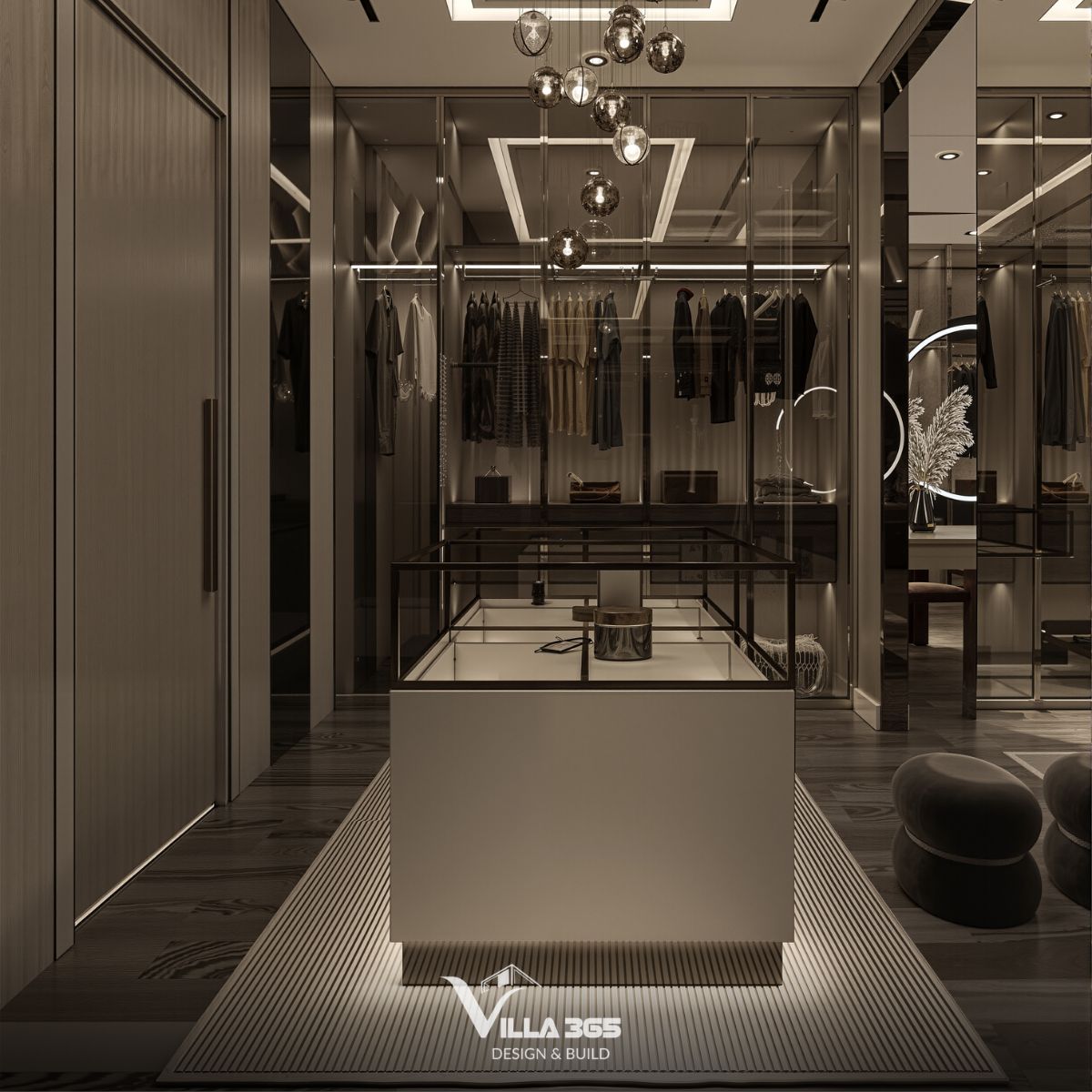 Khu vực walk-in closet được thiết kế “may đo” theo yêu cầu của nữ gia chủ