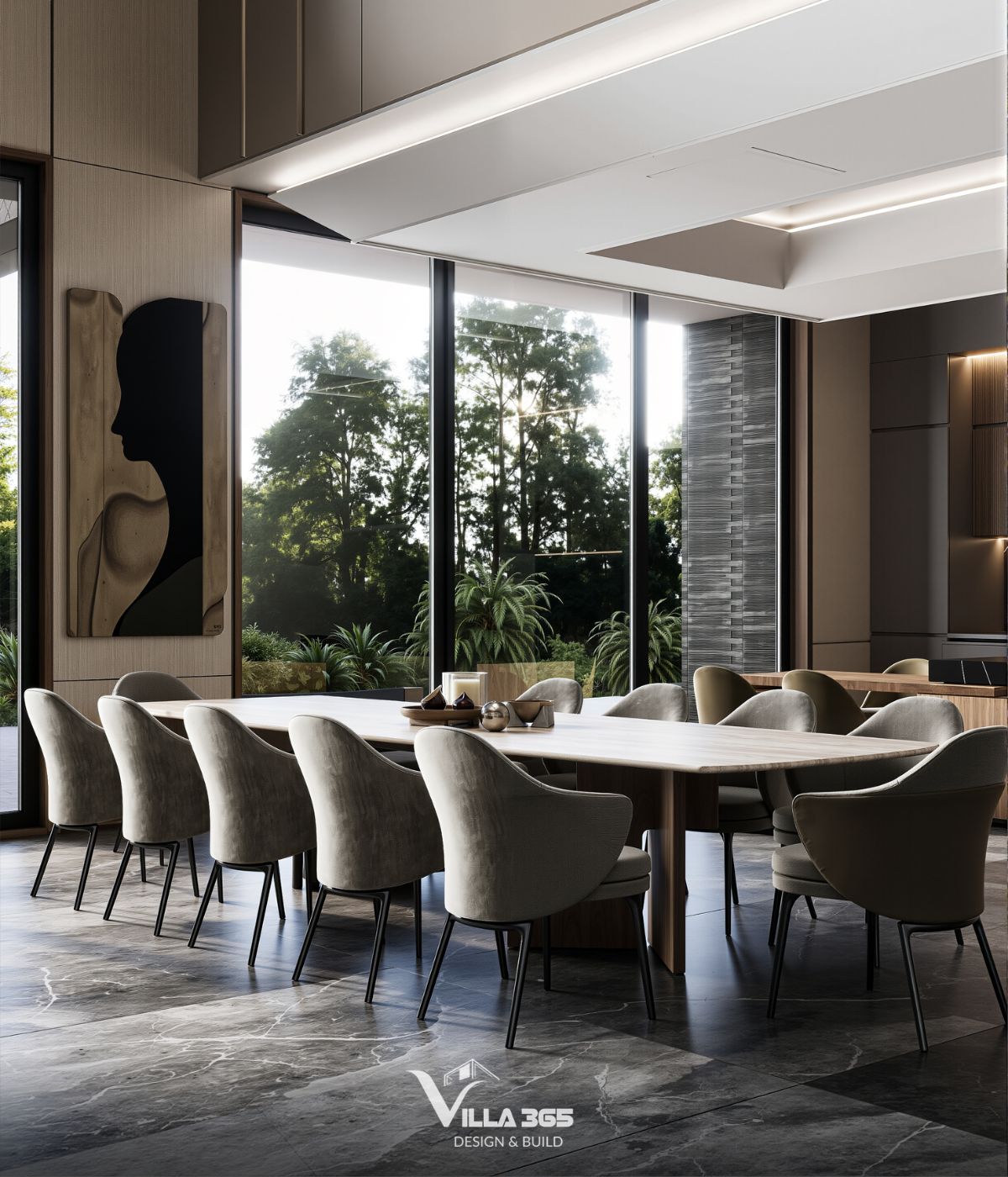 Thiết kế nội thất Plateau Villa – Biệt thự nghỉ dưỡng “đa năng”, thoáng sáng cho gia đình ba thế hệ 7 Cửa kính lớn đưa ánh sáng, gió trời và mảng xanh vào nhà, giúp phòng bếp - ăn trở nên thoáng đãng